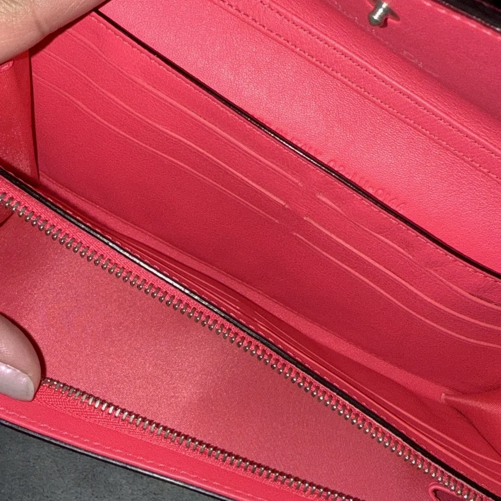 Christian Dior wallet on a chain pink n orange leather excellent condition.
